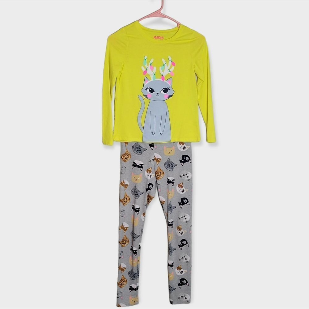 Fabkids Kitty Yellow Tee Long sleeve and Kitty gray leggings Set Size L